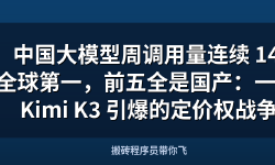 Featured image of post 中国大模型周调用量连续 14 周全球第一，前五全是国产：一场由 Kimi K3 引爆的定价权战争
